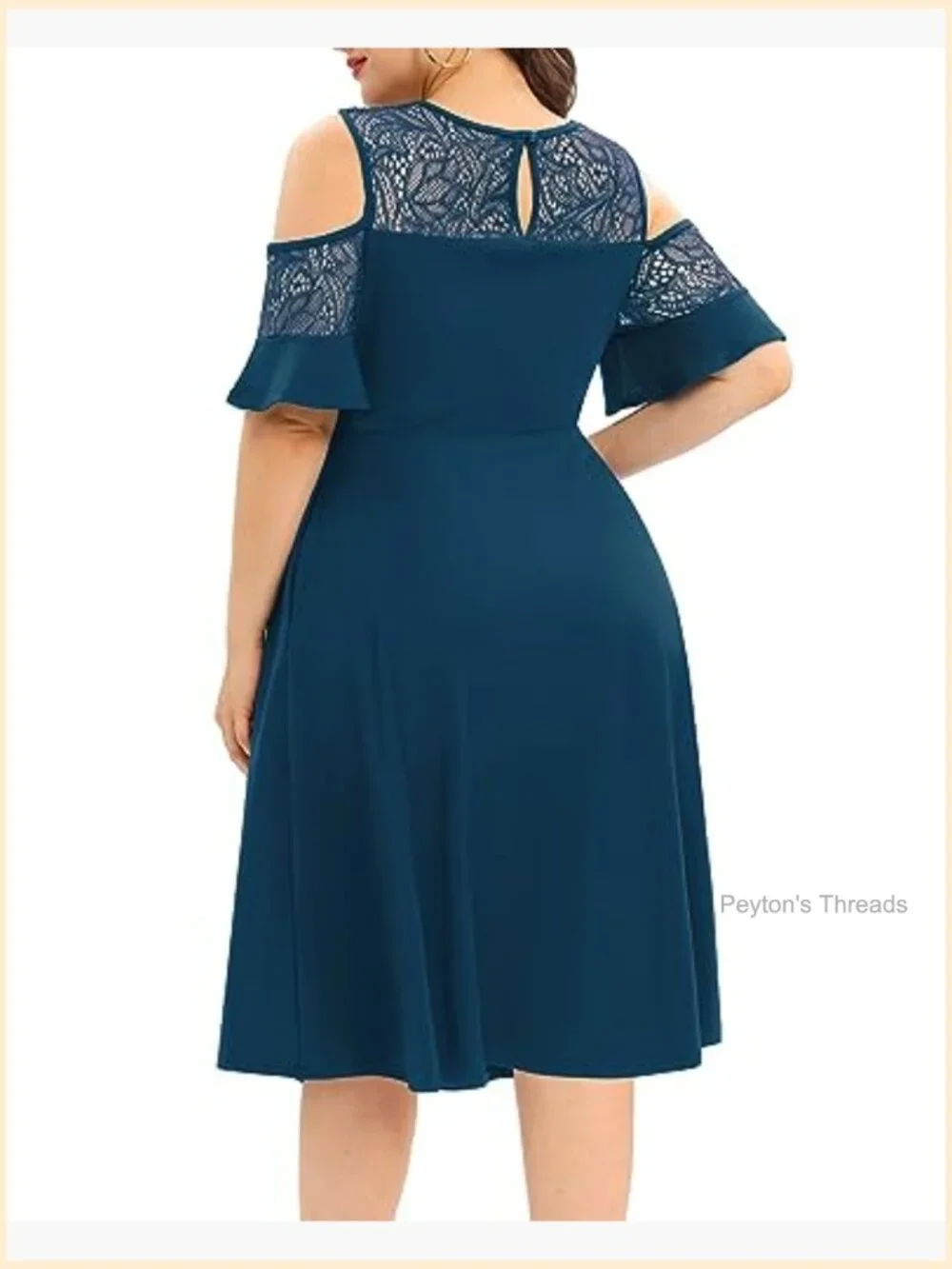Plus Size Cold Shoulder Lace Midi Dress with Pockets - Picture 2 of 7